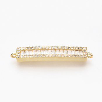 Brass Micro Pave Cubic Zirconia Links, Clear, Rectangle, Golden, 33.5~35x6x3mm, Hole: 1mm