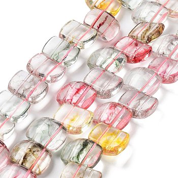 Transparent Glass Imitation Gemstone Beads Strands, Rectangle, Colorful, 17x12.5x7.5~8mm, Hole: 1.2mm, about 28pcs/strand, 13.78 inch(35cm)