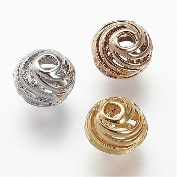 Brass Beads, Long-Lasting Plated, Hollow, Round, Mixed Color, 8x6mm, Hole: 2mm