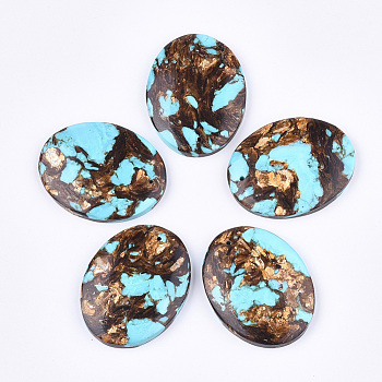 Assembled Natural Bronzite and Synthetic Turquoise Pendants, Oval, Sky Blue, 45x35~35.5x7mm, Hole: 1.4mm