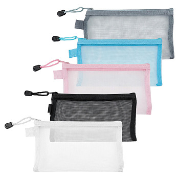 30Pcs 5 Colors Nylon Zipper Pencil Case, Stationery Bag, Rectangle, Mixed Color, 120x210x4mm, 6pcs/color