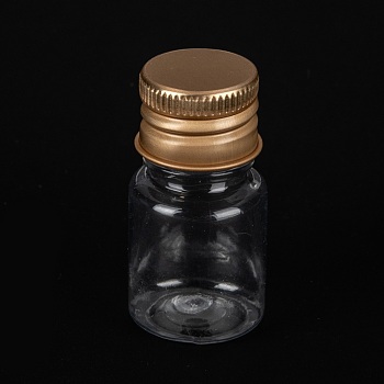 PET Plastic Mini Storage Bottle, Travel Bottle, for Cosmetics, Cream, Lotion, liquid, with Aluminum Screw Top Lid , Golden, 2.2x4.3cm, Capacity: 5ml(0.17fl. oz)