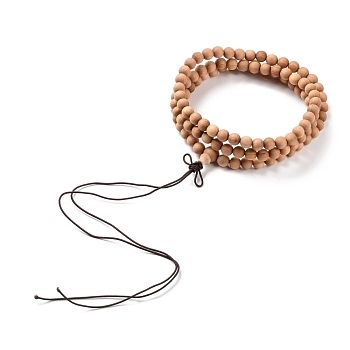 Mala Bead Bracelet, 108 Cypress Round Beaded Stretch Bracelet, Prayer Meditation Jewelry for Men Women, BurlyWood, 26 inch(66cm)