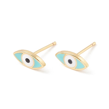 Enamel Horse Eye Stud Earrings, Brass Jewelry for Women, Cadmium Free & Lead Free, Long-Lasting Plated, Real 18K Gold Plated, 5x11mm, Pin: 1mm