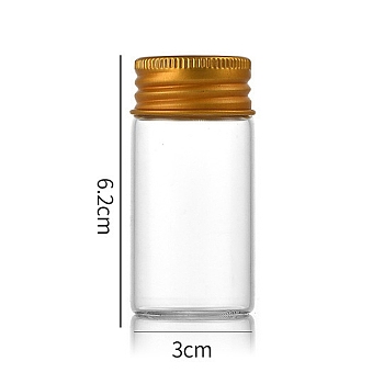 Clear Glass Bottles Bead Containers, Screw Top Bead Storage Tubes with Aluminum Cap, Column, Golden, 3x6cm, Capacity: 25ml(0.85fl. oz)