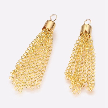 Chain Tassels Pendants, with Iron Findings, Golden, 52x6.5mm