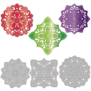 Mandala Flower Carbon Steel Cutting Dies Stencils, for DIY Scrapbooking, Photo Album, Decorative Embossing Paper Card, Stainless Steel Color, Mixed Shapes, 81~86x81~90x0.8mm, 3pcs/set