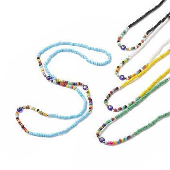 Evil Eye Waist Beads, Lampwork & Glass Seed Beaded Stretch Waist Chains for Women, Mixed Color, 31-1/2 inch(80cm)