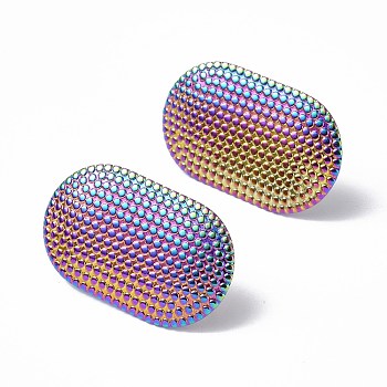 Ion Plating(IP) 304 Stainless Steel Stud Earring Findings, with Vertical Loops, Oval, Rainbow Color, 27x16.5mm, Hole: 4mm, Pin: 0.7mm