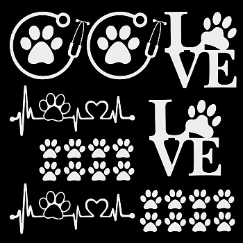 8 Sheets 4 Style Waterproof Heart & Bear Paw Pattern PET Car Decals Stickers, for Cars Motorbikes Luggages Skateboard Decor, Silver, 80~170x78~124mm, 2 Sheets/style