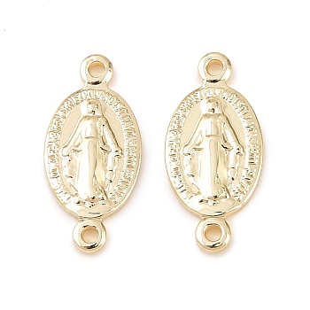 Brass Oval with Virgin Connector Charm, Lead Free & Cadmium Free, Long-Lasting Plated, Rack Plating, Real 18K Gold Plated, 17x8x2mm, Hole: 1mm
