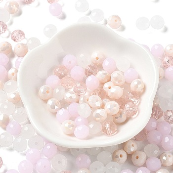 Glass Beads, Faceted, Rondelle, Pink, 8x6mm, Hole: 1mm, about 1210pcs/500g
