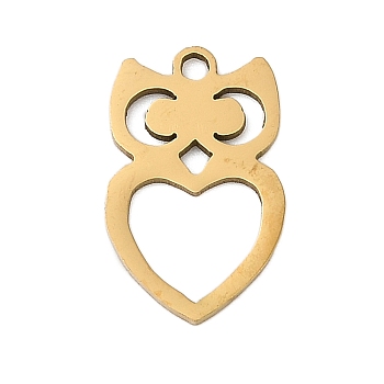 201 Stainless Steel Pendants, Owl Charms, Real 18K Gold Plated, 16.5x10x1mm, Hole: 1.4mm