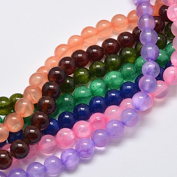 Dyed Natural Green Jade Beads Strands, Round, Mixed Color, 6mm, Hole: 1.2mm, about 63pcs/strand, 15.74 inch