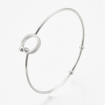 304 Stainless Steel Bangles, with 201 Stainless Steel Beads, Ring, Stainless Steel Color, 2-3/8 inch(6.2cm)x2-3/8 inch(6cm), 2mm