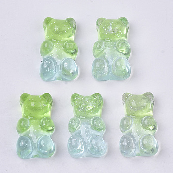 Transparent Resin Cabochons, with Glitter Powder, Two Tone, Bear, Light Green, 18x11x8mm