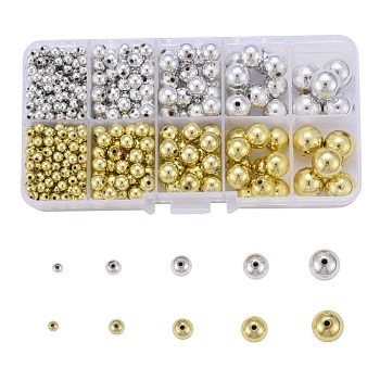 542Pcs 5 Sizes Plating Acrylic Beads, Round, Mixed Color, 4mm~12, Hole: 1mm, 2 colors, 542pcs/Box