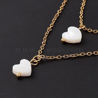 Synthetic Shell Heart Pendant Double Layer Necklaces and Dangle Stud Earrings(SJEW-F217-03B-G)-7