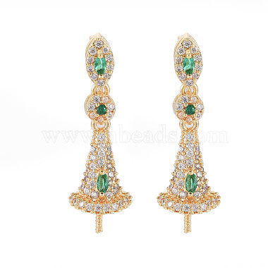 Real 18K Gold Plated Green Cone Brass+Cubic Zirconia Stud Earring Findings