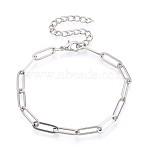 201 Stainless Steel Paperclip Chain Bracelets for Women, with Alloy Lobster Clasps & Iron Chain Extenders, Stainless Steel Color, 6-1/4 inch(16cm)(BJEW-N036-02P)