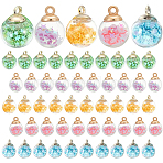 50Pcs 5 Colors Luminous Glass Pendants, Round, with Resin & Light Golden Loop, Glow in the Dark, Mixed Color, 21.5x16mm, Hole: 2.5mm, 10pcs/color(FIND-AR0005-98)