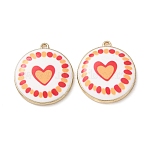 Plating Eco-Friendly Printed Alloy Pendants, Flat Round with Heart Pattern Charms, Golden, Tomato, 23.5x21x4mm, Hole: 1.5mm(AL-CBAE25B-01A-G)