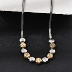 Duo Tone 304 Stainless Steel Micro Pave Clear Cubic Zirconia Beaded Pendant Flat Snake Chain Necklaces, Flat Round, 16.54 inch(42cm), Flat Round: 6x4mm(SA-CBAB122-01A)