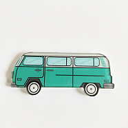 Acrylic Safety Brooches, with Iron Pin, Bus, Medium Sea Green, 22x53x8.5mm, Pin: 0.7mm(X-JEWB-WH0001-27)
