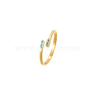 Golden Stainless Steel Cuff Ring, with Glass, Rectangle, Pale Turquoise, Inner Diameter: 20mm(MM8912-1)