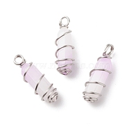 Natural Purple White Jade Double Terminal Pointed Pendants, with Platinum Tone Copper Wire Wrapped, Bullet, Dyed, 26~26.5x8mm, Hole: 2.5~2.8mm(PALLOY-JF01686-06)