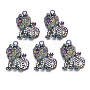 Rack Plating Rainbow Color Alloy Pendants, with Crystal Rhinestone, Cadmium Free & Nickel Free & Lead Free, Lion, 37x26.5x9mm, Hole: 3mm(PALLOY-S180-081A)