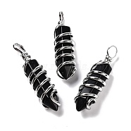 Natural Obsidian Big Pendants, Eco-Friendly Copper Wire Wrapped, Platinum, Cadmium Free & Lead Free, Bullet, 54.5x14x13.5mm, Hole: 8mm(G-I322-05P-01)