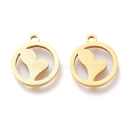 Ion Plating(IP) 304 Stainless Steel Charms, Laser Cut, Ring with Heart, Golden, 12x10x1mm, Hole: 1.2mm(STAS-A047-22G)