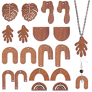 PandaHall Elite DIY Jewelry Making Finding Kits, Including 18Pcs 9 Style Natural Walnut Wood Chandelier Components Links & Pendants, Half Round & Leaf & Cane & Arch, Mixed Color, 13~39x18~33.5x2~2.5mm, Hole: 1.5~2mm, 2pcs/style(DIY-PH0008-08)