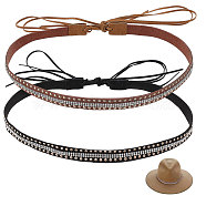 2Pcs 2 Colors PU Leather Hat Bands, Alloy Rhinestone Hat Belts, Mixed Color, 1280x13mm, 1pc/color(DIY-CA0006-25)