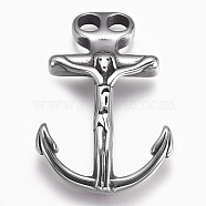 304 Stainless Steel Hook Clasps, For Leather Cord Bracelets Making, Anchor, Antique Silver, 46x32x6mm, Hole: 5.3mm(STAS-O114-074AS)