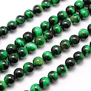 Natural Tiger Eye Beads Strands, Dyed, Round, Green, 10mm, Hole: 1mm, about 38pcs/strand, 15 inch(G-G544-10mm-03)