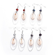 Brass Dangle Earrings, with Electroplate Glass Beads and Shell Beads, Mixed Color, 72~73mm, Pin: 0.6(EJEW-JE02963)