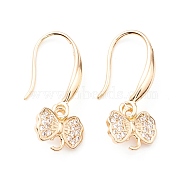 Rack Plating Brass Micro Pave Cubic Zirconia Earring Hooks, with Vertical Loop, Cadmium Free & Lead Free, Bowknot, Real 14K Gold Plated, 25mm, Hole: 2mm, 20 Gauge, Pin: 0.8mm(KK-D069-10G-RS)