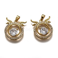 Brass Clear Cubic Zirconia Constellation Charms, Long-Lasting Plated, Real 18K Gold Plated, Aries, 16x22x4.5mm, Hole: 4.5x2mm(KK-J278-33G-I)