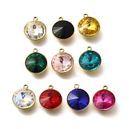 304 Stainless Steel Pendants, with Rhinestone, Real 18K Gold Plated, Ion Plating(IP), Flat Round, Mixed Color, 16.5x13.5x7.5mm, Hole: 1.6mm(STAS-Q346-09G)