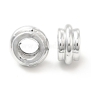 Rack Plating Alloy European Beads, Large Hole Beads, Grooved, Flat Round, Platinum, 9.5x5mm, Hole: 4.5mm(PALLOY-P289-32P)