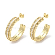 Rack Plating Brass Micro Pave Cubic Zirconia Ring Stud Earrings, Half Hoop Earrings, Long-Lasting Plated, Lead Free & Cadmium Free, Real 18K Gold Plated, 31x8mm(EJEW-F331-05G)