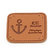 Leather Iron on/Sew on Patches, Costume Accessories, Appliques, for Backpacks, Clothes, Rectangle with Word & Anchor Pattern, Chocolate, 35x41x1.5mm, Hole: 1.4mm(DIY-WH0096-20)