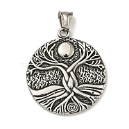 316 Surgical Stainless Steel Pendants, Flat Round, Antique Silver, Tree of Life, 43x37.5x3mm, Hole: 4x8mm(STAS-Z073-73AS-09)