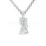 Cubic Zirconia Cat Pendant Necklaces, Rhodium Plated 925 Sterling Silver for Women, Platinum, 15.75 inch(40cm)(HM3500)