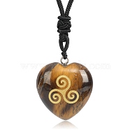 Saint Patrick's Day Natural Tiger Eye Pendant Necklaces, Heart, 26.77 inch(68cm)(PW-WG10522-02)