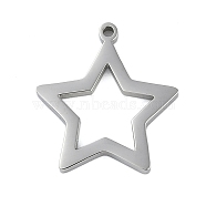 304 Stainless Steel Pendants, Hollow Star Charm, Stainless Steel Color, 16x14.5x1.5mm, Hole: 1mm(STAS-F310-03P)