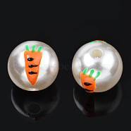 ABS Plastic Imitation Pearl Beads, with Enamel, Round with Carrot, Dark Orange, 12x11mm, Hole: 2mm(KY-N015-99)