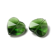 Transparent Glass Beads, Faceted, Heart, Green, 14x14x8.5mm, Hole: 1mm(X-GLAA-Q066-14mm-A09)